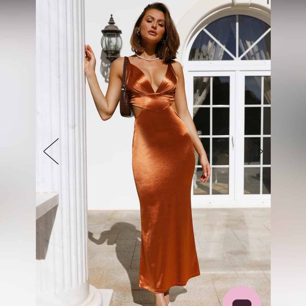 Hello Molly Sunset Views Satin Midi Dress Orange